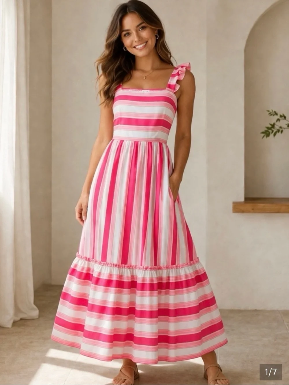 J. CREW | Striped Pink and White 100% Cotton Ruffle Straps